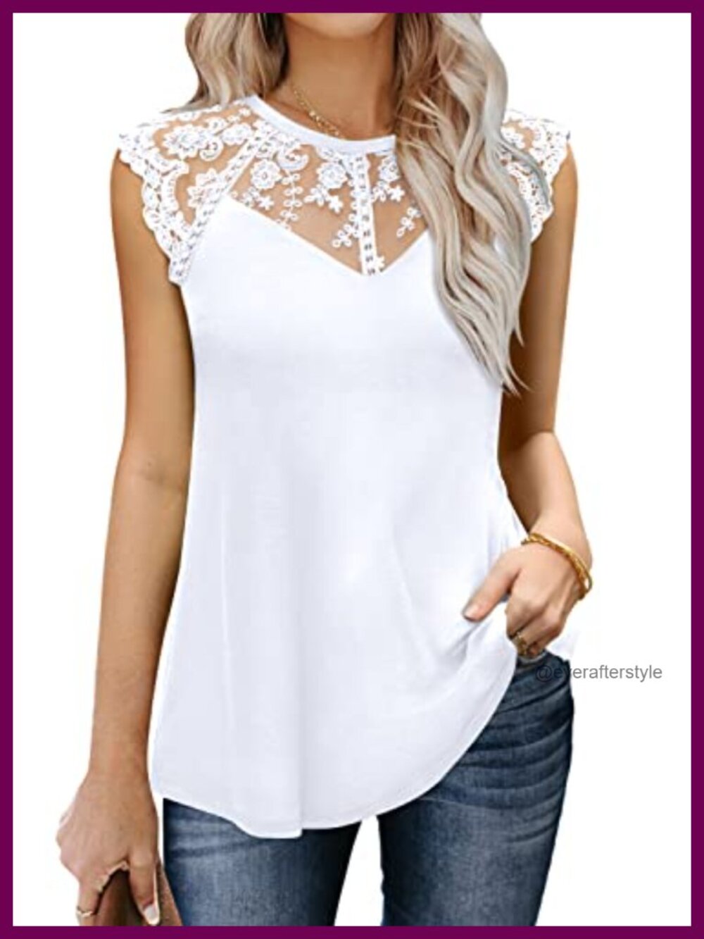 Women's Lace Floral Casual Loose Sleeveless Tank Top Blouse